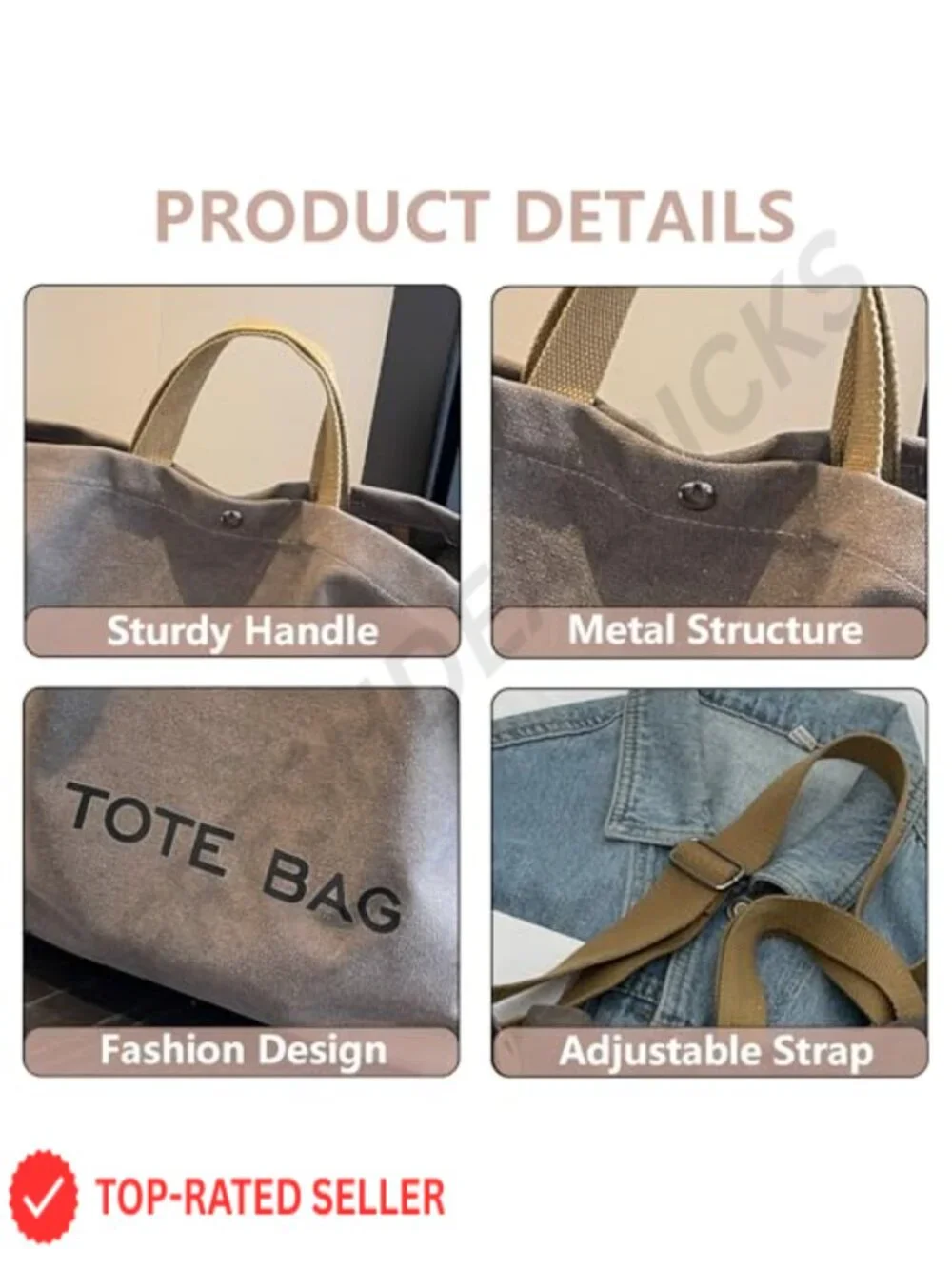 Canvas Tote Bag Large Capacity Shoulder Crossbody Handbag with Adjustable Strap
